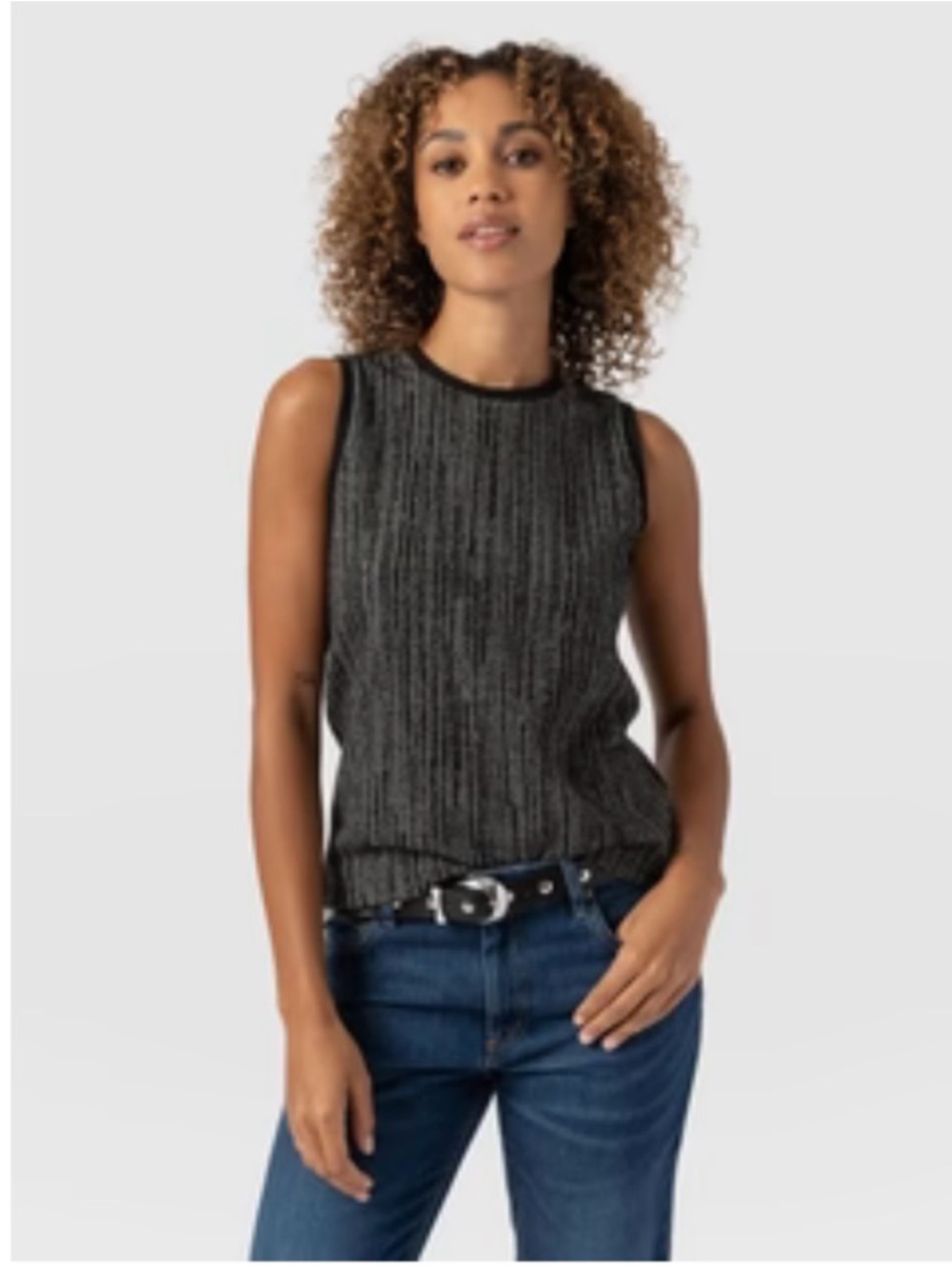 Saint and Sofia Keller Vest Ribbed Knit Tank Top - Black and  Gray